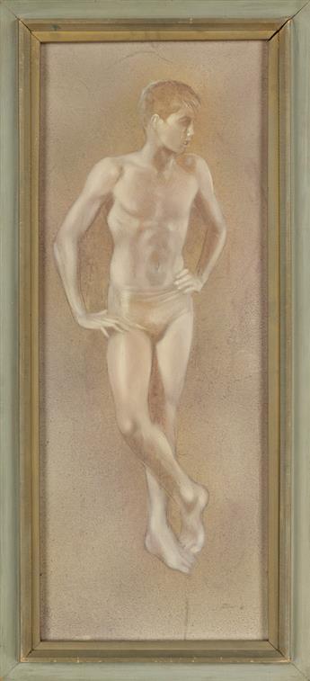ROBERT BLISS Standing Youth in Swim Trunks, Hands on Hips .